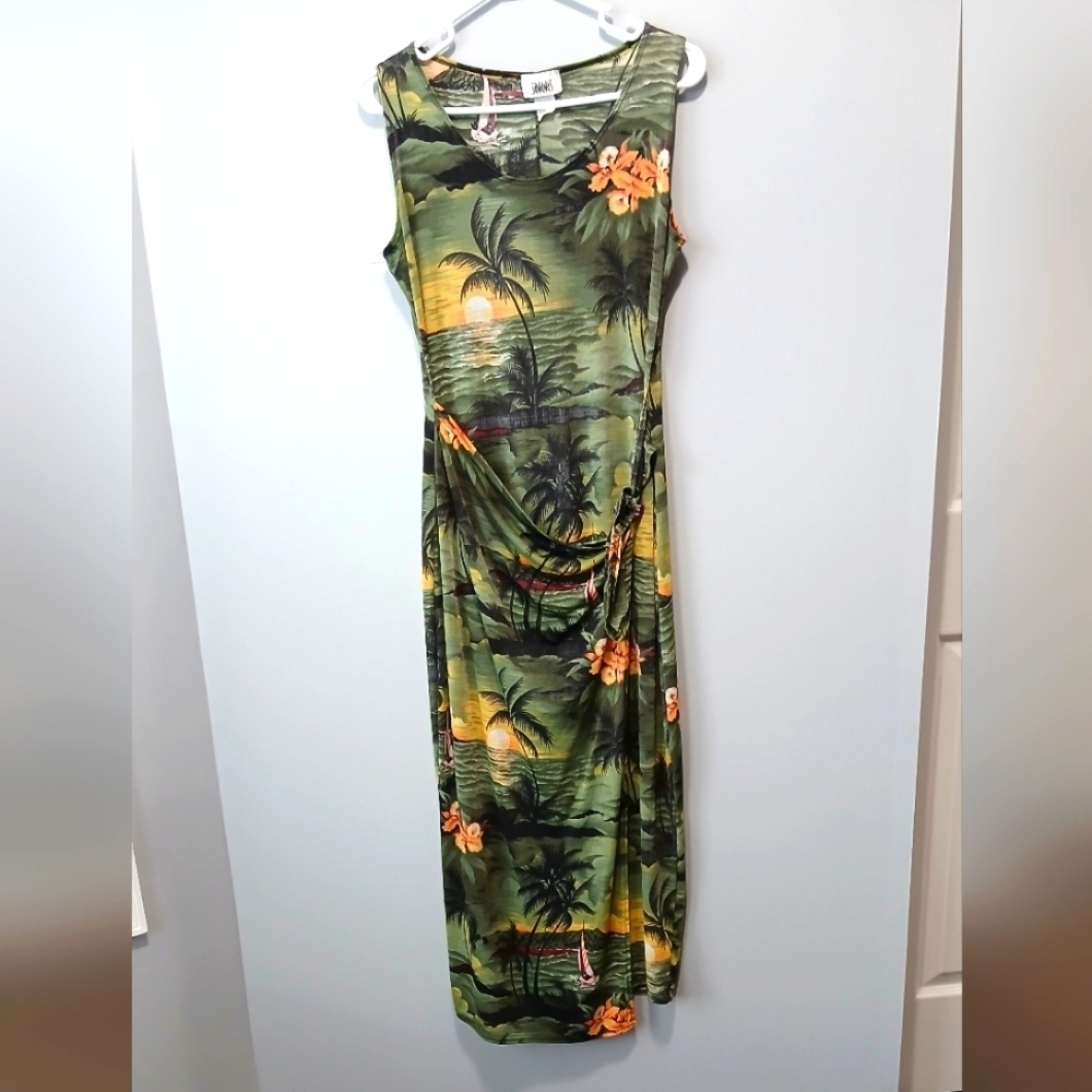 Janana's Tropical Sunset Floral Sleeveless Maxi Dress Womens Large Resortwear